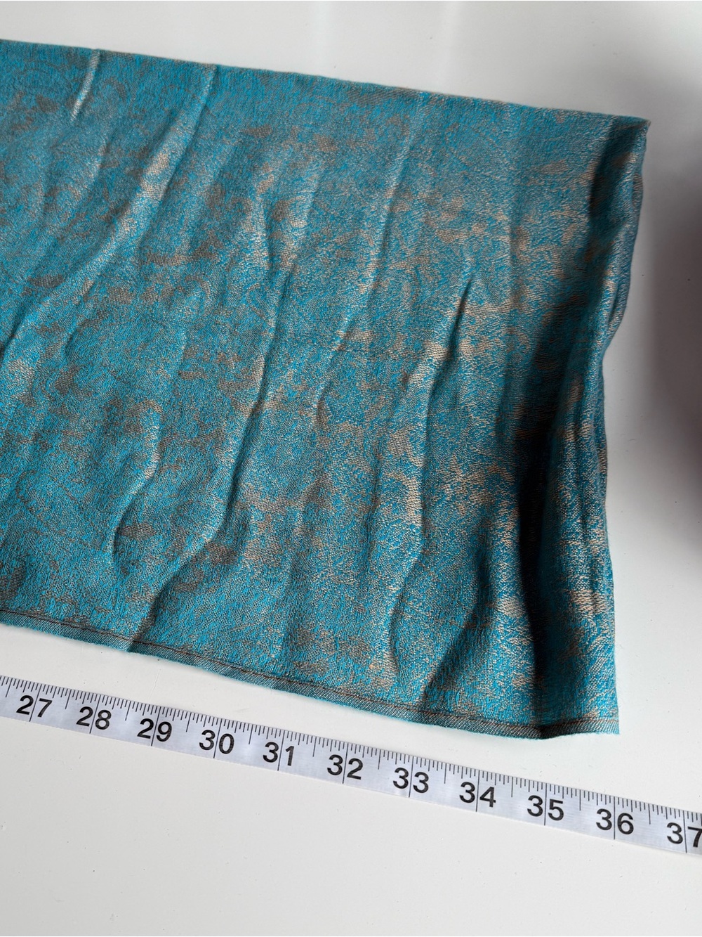 100% Pashmina Turquoise Paisley Fringe Shawl Wrap Scarf - Picture 5 of 8
